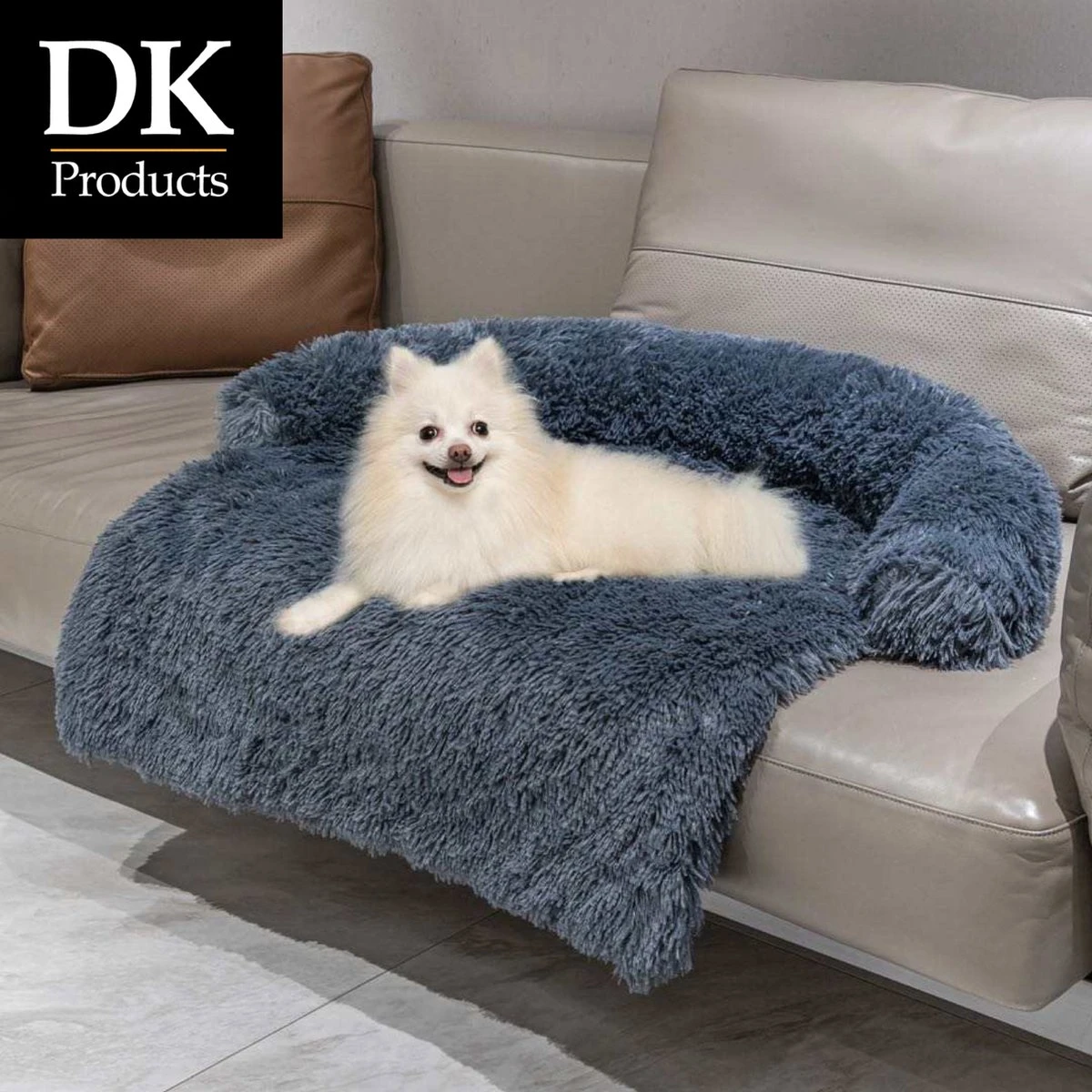DKProducts Hondendeken Voor Bank – Hondenkleed Fluffy Antraciet – Pluche Hondenmand – Hondenmand Premium – Volledig Afritsbaar – 95 X 87 X 16cm – M