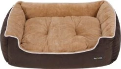 LIVINGSIGNS Hondenmand Met Pluche Ligvlak Met Afneembaar Kussen, Bruin+beige, 75 X 22 X 58 Cm PGW05YC