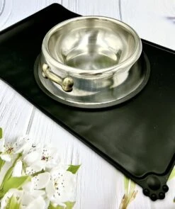 Maison Extravagante – MOMO Luxe Honden Voerbak 25cm Met Siliconen Placemat – Set Van 2 Stuks – RVS – Zwart- Drinkbak Hond – Eetbak Hond – Hondenbak – Honden Bak – Kadotip